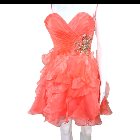 Cinderella Coral  Pink Formal Event Dress - Picture 3 of 9